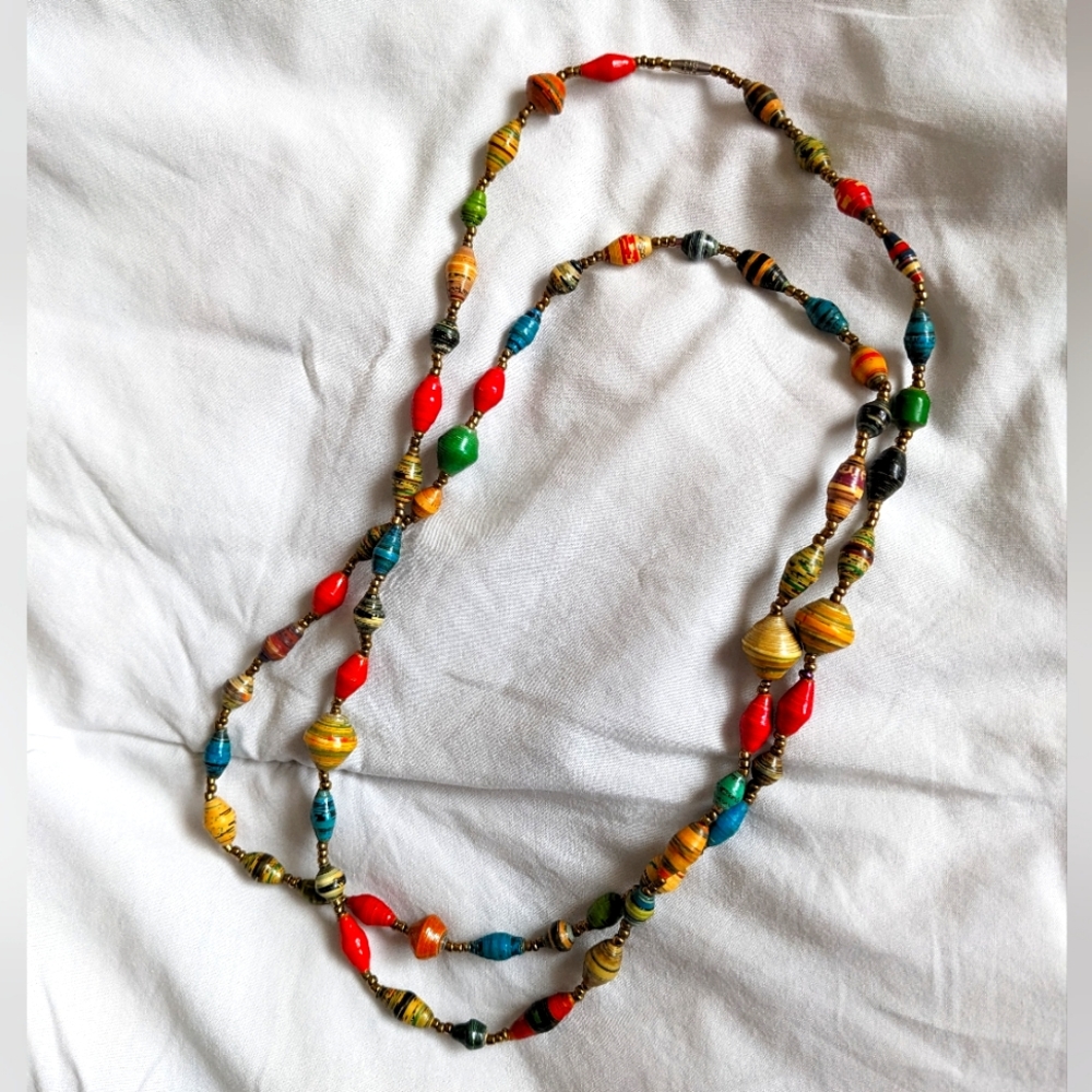 Recycled paper bead necklace